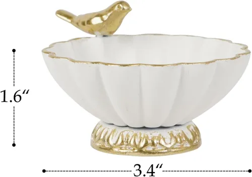 Vista 6 de NIKKY HOME Bandeja de metal blanco retro con pájaro, soporte para anillos, regalo de cumpleaños y Navidad