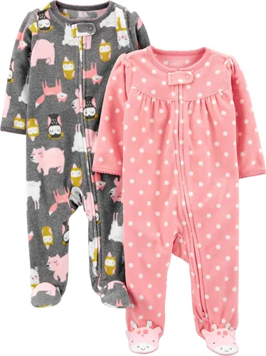 Vista 10 de Simple Joys de Carter's - Paquete de 2 pijamas de algodón y forro polar con pies para bebé niña, para dormir y jugar Zorro azul/melocotón animal