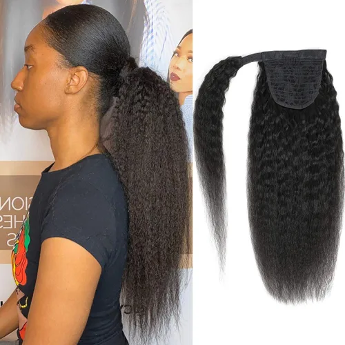 Vista 28 de Extensiones de cabello rizado para cola de caballo, cabello rizado para cola de caballo, extensión de cabello humano virgen brasileño