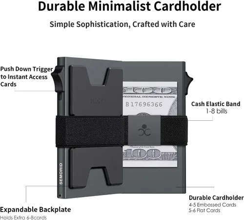 Vista 3 de SEMORID Cartera delgada de aluminio con tarjetero para hombre, Botón gris espacial-B, Cartera Rfid minimalista para hombre