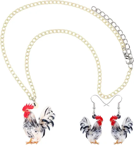 Vista 5 de DUOWEI Acrylic Chicken Earring Necklace Jewelry Sets Cute Farm Hen Jewelry for Women Girls Charms Gifts