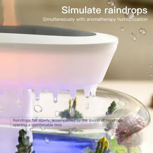 Vista 3 de Difusor de Aceites Esenciales 250ML Humidificador Nube Difusor de Goteo de Agua de Lluvia Humidificador con Música de Goteo Micro Paisaje Difusor