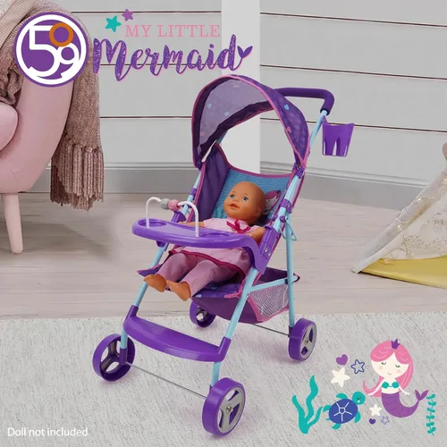 Vista 5 de 509 Tripulación: Cochecito de muñeca sirena – Juego de simulación para niños, toldo y portavasos, fácil de plegar almacenamiento y viajes, se adapta