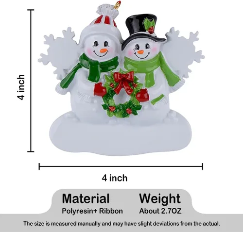 Vista 6 de Adorno de Navidad personalizado para familia de 2 muñecos de nieve, adorno familiar de copo de nieve de resina, decoración de árbol de Navidad
