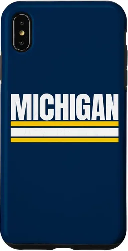 Vista 11 de Michigan - Carcasa para iPhone 17, diseño tradicional de líneas de rayas amarillas/blancas