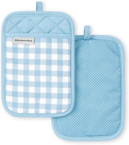 Vista 9 de KitchenAid Juego de 2 soportes para ollas a cuadros, cielo aguamarina, 7 x 10 pulgadas