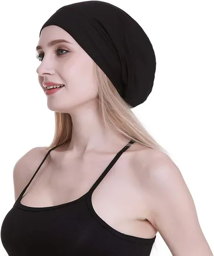 Vista 5 de Gorro de dormir con forro de satén de seda, interior de 0.748 in, 100% seda de morera, viscosa exterior natural transpirable para el cabello