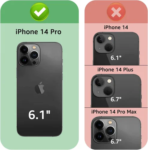 Vista 2 de XcaseBar Funda tipo cartera para iPhone 14 Pro de 6.1 pulgadas con bloqueo RFID, soporte para tarjetas de crédito con cremallera, funda de piel