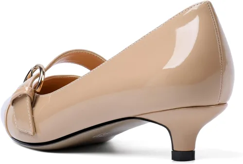 Vista 5 de Zamikoo Zapatos de tacón de gatito puntiagudos para mujer, tacones bajos con correa de hebilla, zapatos de tacón de 1.5 pulgadas, zapatos de tacón