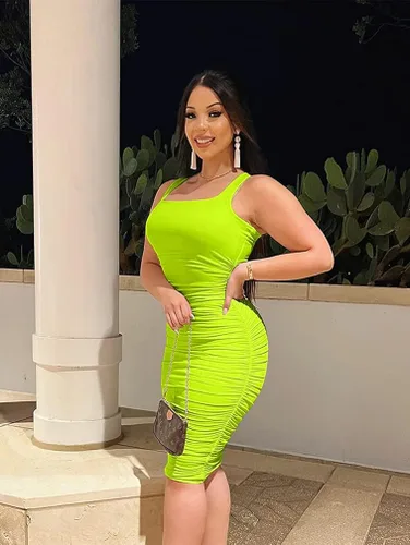 Vista 3 de BEAGIMEG Vestido midi sin mangas sexy fruncido para mujer