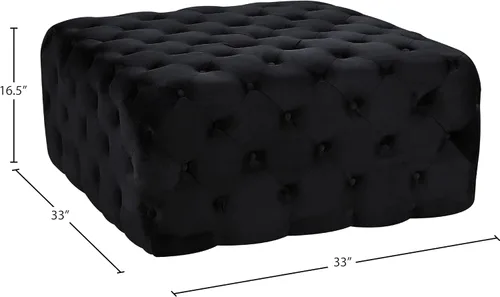 Vista 3 de Meridian Furniture Ariel Collection Modern Otomana/banco tapizado de terciopelo negro contemporáneo con botones profundos, marco de madera maciza
