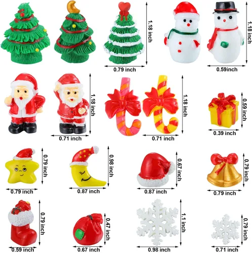 Vista 2 de Skylety 50 figuras miniatura de Navidad, diminutas minifiguras de resina de Papá Noel, muñeco de nieve, árbol de Navidad, hadas, jardín, casa