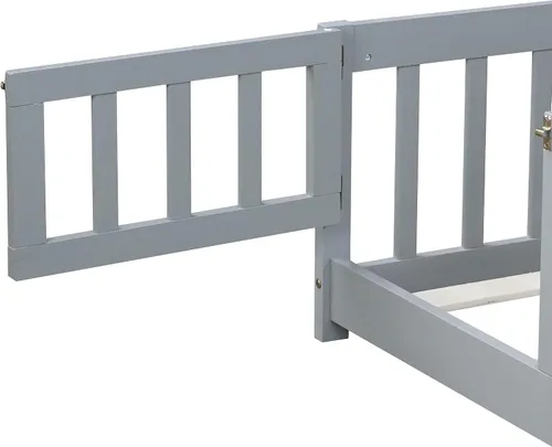 Vista 8 de Cama Montessori de tamaño matrimonial con tablillas, puerta y valla, cama Gris
