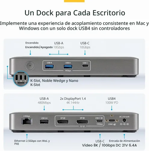 Vista 2 de StarTech Base USB 4 sin controlador, doble 4K 144Hz para Mac y Windows, 100