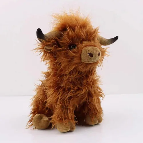 Vista 6 de Juguetes de peluche de vaca escocesa de las tierras altas de 11 pulgadas, animales de peluche suaves y tiernos adecuados para decoración del hogar