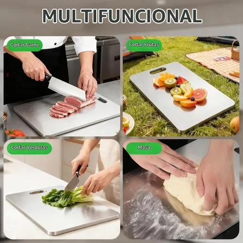Vista 4 de Tabla de cortar de titanio, tabla de cortar de acero inoxidable para cocina, tabla de cortar de grado alimenticio 304, a prueba de deformación