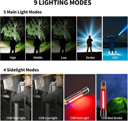 Vista 3 de IPepul Linternas Recargables, Linternas de Altos Lúmenes Súper Brillantes, Linterna Táctica con 9 Modos de Luz, Linternas de Mano para el Hogar