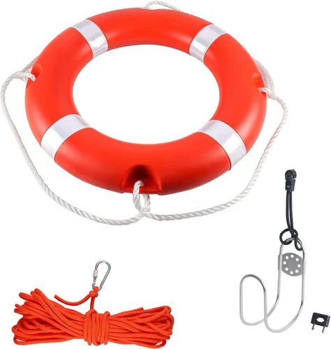 Vista 9 de Anillo salvavidas para la seguridad de la navegación, anillos de seguridad para barcos de 23 y 28 pulgadas con tira reflectante y líneas de agarre