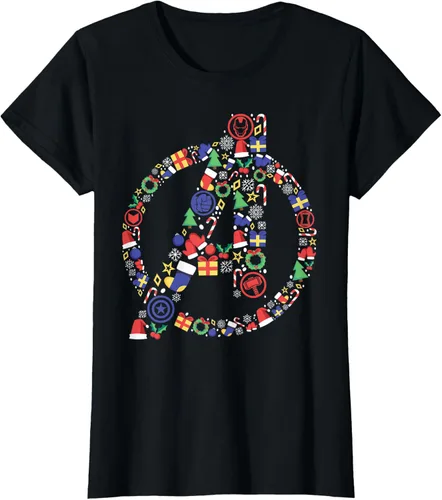 Vista 47 de Marvel Avengers A Logo Symbol Holiday Christmas Icons Camiseta, Negro