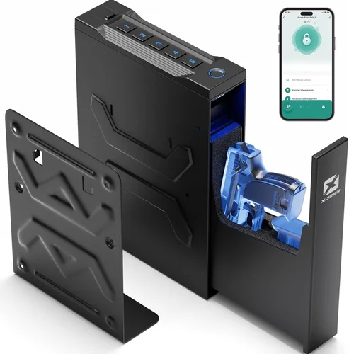 Vista 8 de XDeer Caja fuerte biométrica para pistola, caja fuerte para pistola deslizante, pistola de acceso rápido 0.1s para mesita de noche, mesita de noche