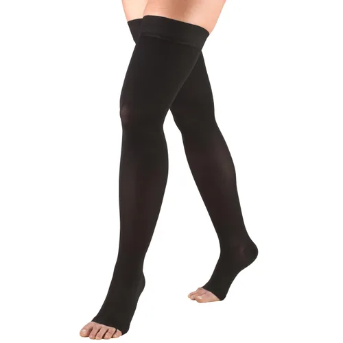 Vista 16 de Truform - Medias de compresión 20-30 mmHg para hombres y mujeres, longitud hasta el muslo, parte superior con lunares, punta abierta, color beige