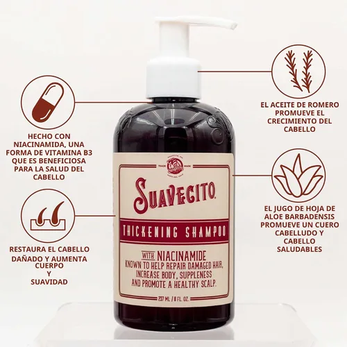 Vista 3 de Suavecito - Champú engrosador del cabello con niacinamida para adelgazar el cabello, champú con vitamina B3 que repara el cabello dañado, mejora