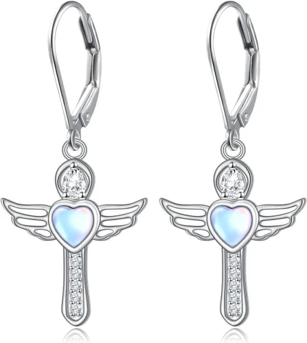 Vista 25 de Aretes colgantes de filigrana de plata de ley 925, margarita, loto, flor de rosa, piedra lunar, lágrima para mujer, nudo celta infinito, margarita