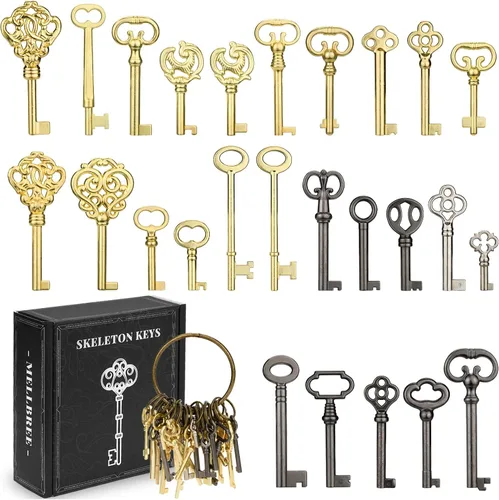 Vista 10 de Mellbree Skeleton Key KY-32 KY-33 - Repuesto de latón para puertas antiguas Dorado