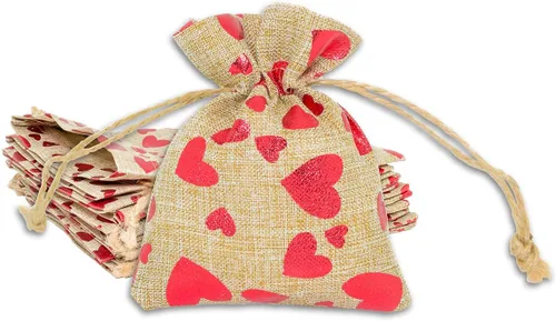 Vista 17 de 48 paquetes de 3x4 bolsas de regalo reutilizables de yute y arpillera con cordones (Feliz Navidad, X-Pequeño) - para regalos, favores de fiesta