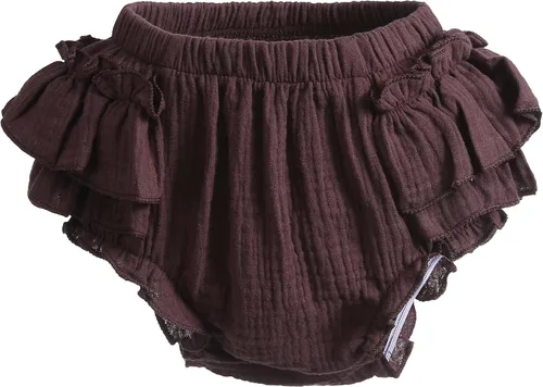 Vista 3 de Conjunto de bombachos y lazos de algodón para bebé recién nacida, pantalones cortos con volantes y diadema Café
