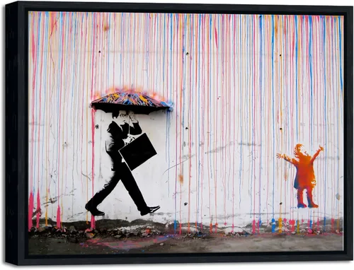 Vista 12 de Wieco Art Banksy Lluvia o Graffiti Colorido Callejero Famoso Pinturas en Lienzo Arte de Pared Moderno Inspirador Imágenes de Amor en Gris Impresión