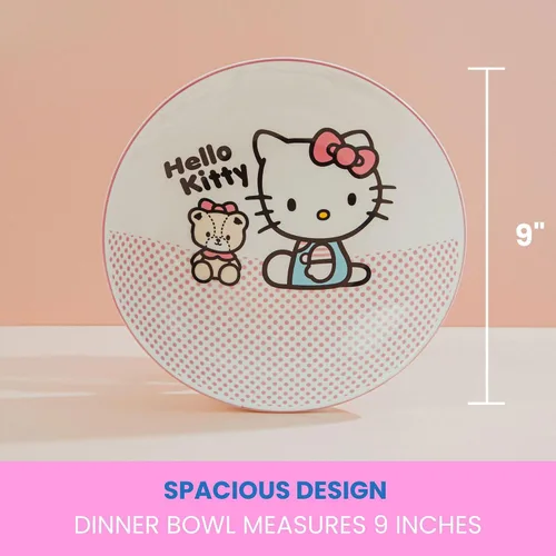 Vista 4 de Silver Buffalo Sanrio Hello Kitty Pink Dots - Cuenco grande de cerámica de 9 pulgadas para servir pasta, ensalada, cereales