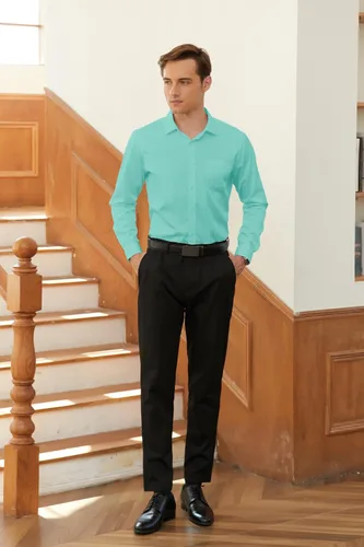 Vista 5 de Cromoncent Conjunto de camisa de vestir de manga larga para hombre y corbata con corbata y pañuelo a juego