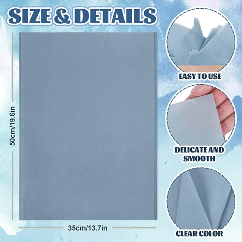 Vista 2 de Whaline 100 hojas de papel de seda azul polvoriento, color azul pastel, papel decorativo de arte decorativo para manualidades, embalaje, boda, Azul