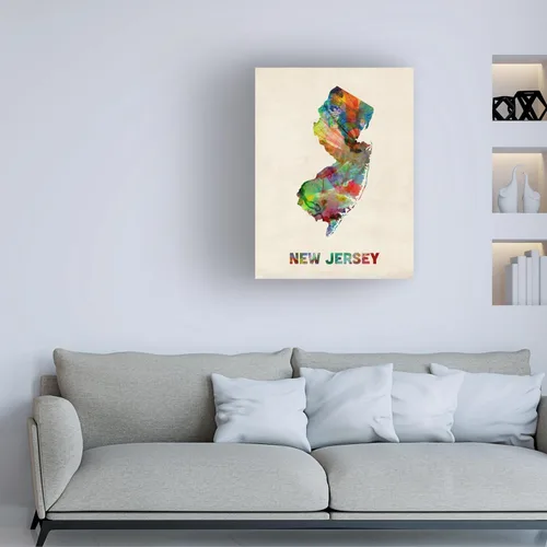 Vista 3 de Trademark Fine Art Mapa de Nueva Jersey por Michael Tompsett - Lienzo decorativo para pared, 14 x 19 pulgadas