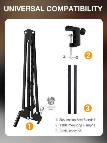 Vista 6 de SUNMON Rode NT-USB Mic Boom Arm - Brazo de micrófono para RODE NT-USB/NT-USB+/NT-USB Mini y la mayoría de micrófonos, soporte de brazo de tijera