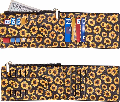 Vista 4 de Chelmon Cartera para mujer delgada con bloqueo RFID, billetera plegable con varios compartimientos para tarjetas con bolsillo con cremallera