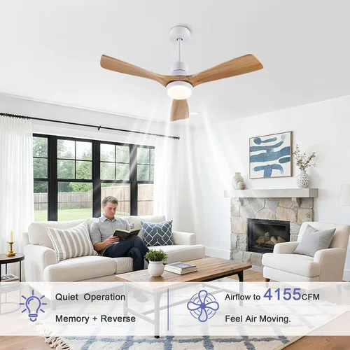 Vista 4 de Ventilador de techo silencioso de 42 pulgadas con control remoto, 3 velocidades, madera maciza 3CCT, mobile app, full memory function, for use in