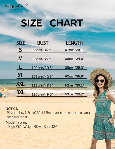 Vista 7 de SimpleFun - Vestido de verano para mujer sin mangas estampado bohemio con bolsillos sueltos