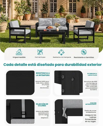 Vista 5 de SERWALL Juego de sofá de 2 piezas de sillón Adirondack acolchado de Marco negro/cojín gris