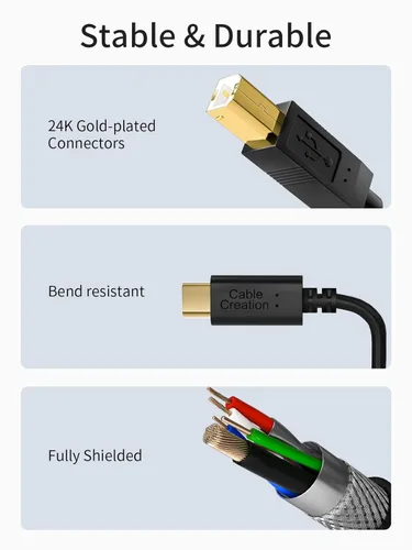 Vista 5 de CableCreation Cable de impresora USB C a B de 3.3 pies, escáner y cable MIDI para piano digital Yamaha Casio, controlador DJ, 1 M, negro