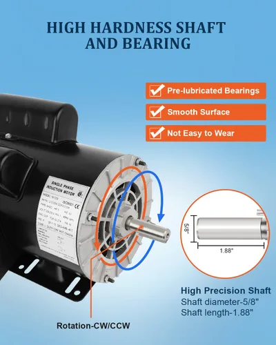 Vista 4 de Motor eléctrico de 5HP 3450 RPM, compresor de aire monofásico,5/8 "Diámetro del eje laminado de acero Shell 60 HZ,208V-230V