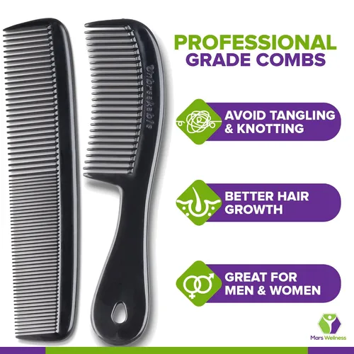 Vista 3 de Mars Wellness Juego de 4 peines profesionales negros – Fabricado en Estados Unidos – Peines de cola fina profesional, peine de peluquería – Grado