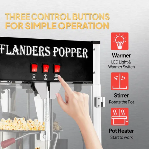 Vista 5 de ROVSUN Máquina comercial de palomitas de maíz estilo cine con hervidor de 12 onzas que hace hasta 80 tazas, máquina para hacer palomitas de maíz