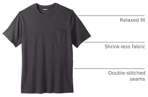 Vista 4 de KingSize Big & Tall Shrink-Less - Camiseta ligera, con cuello redondo, con bolsillo para hombre Gris Caliente Carbón