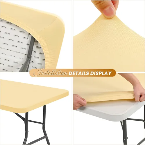 Vista 4 de Paquete de 6 fundas de tela elástica para mesa, color beige, para mesas de 8 pies, protector de mantel rectangular universal lavable y elástico