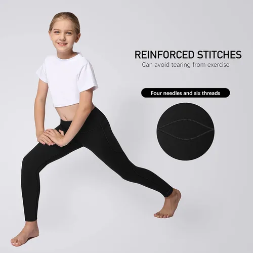 Vista 4 de Leggings de yoga activos para niñas con 2 bolsillos, pantalones de yoga para entrenamiento de niños para atletismo (paquete de 2)
