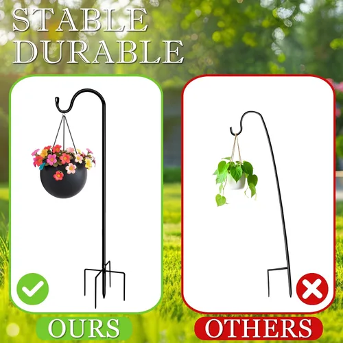 Vista 6 de Ganchos de pastor para exteriores de 42 pulgadas, poste de comedero de pájaros de jardín con base de 5 puntas, ajustable para colgar cesta