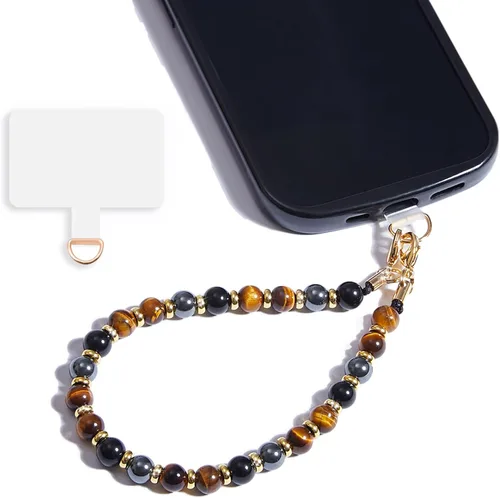 Vista 30 de Correa de muñeca con cuentas de mármol para mujer, diseño desmontable 304 Steel Core, detachable phone wristlet with tether tab, keeps your phone
