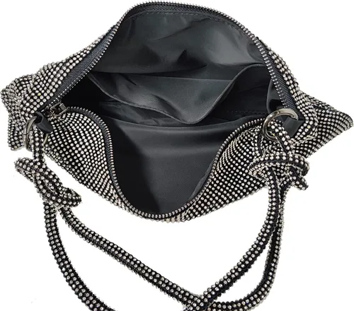 Vista 6 de Bolso de mano con diamantes de imitación para mujeres y niñas, elegante bolso de noche brillante, bolso de viaje para regalo de vacaciones